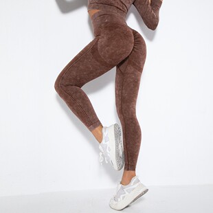 Seamless Yoga Pants Women's Sand Wash High Waist Wash Wash Peach Hip Sports Fitness Pants Yoga Clothes Легинсы