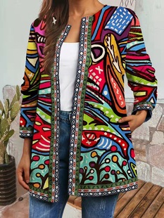 9440# Amazon Foreign Trade Fall/Winter New Retro Ethnic Style Printed plus size Jacket Jacket Cardigan Women's Wear