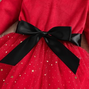 Cross Border Factory Girls Princess Skirt Christmas Flannel dress Hair Band suit Girls Holiday Show Dress