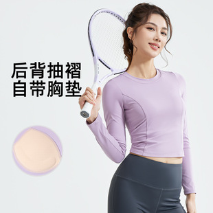 New Back Hollow-out Wrinkle Sports Long-sleeved Fixed Chest Mat Casual Breathable Running Training T-shirt Yoga Clothing for Women