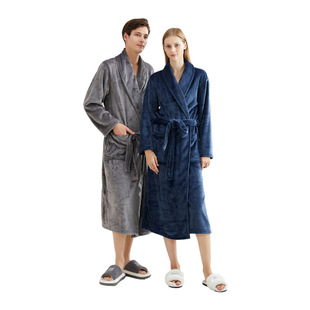 Flannel Nightgown Winter Long Thickened Bathrobe Women's High-class Couple Nightgown Comfortable Skin-friendly Flannel Nightgown