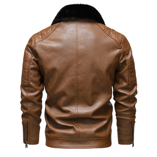 Foreign trade leather clothing cross-border men's leather jacket New lapel fur collar men's pu jacket motorcycle clothing fleece-lined leather coat men