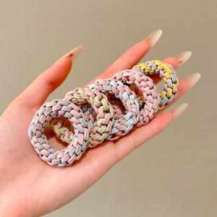 2025 new hand-woven hair rope simple retro twist hair ring high elastic thick head rope ponytail headdress