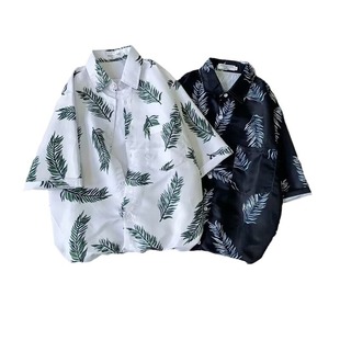 Hawaiian Flower Shirt Men's Retro Couple Trendyy Casual Loose Popular Beach Vacation Floral Short-Sleeved Shirt Trend
