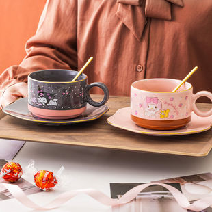 HelloKitty Ceramic Coffee Cup and Saucer Household High-end Exquisite High-value Tea Cup Cute Girls Ins