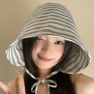 Striped Large Brim Wrap-around Fisherman Hat Women's Summer UV-proof Fashion Sunshade All-match Thin Sunscreen Hat