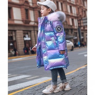 Children's Down Cotton-padded Coat Baby Girls' Middle and Long Style Girl's Middle and Big Children's Western Style Bright Winter Coat Cotton-padded Coat for Hair