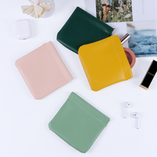 Simple Leather Portable Headphone Bag Small Fresh Cosmetic Bag Sundries PU Lipstick Storage Bag Self-shrapnel Coin Purse