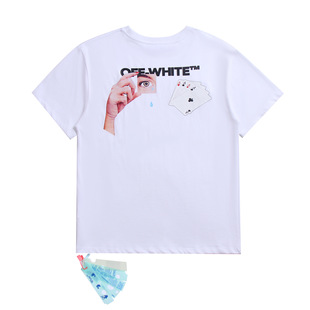 Spring and summer 2024 new OW playing cards finger pattern round neck pullover short sleeve men and women with a wholesale