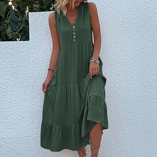 Amazon independent station cross-border foreign trade summer explosive European and American vest skirt sleeveless loose casual solid color dress