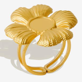 304 Stainless Steel European and American Fashion Exaggerated Flower Ring Women's Temperament All-match Open Ring Design Finger Ring