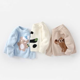 Children's Sweater Autumn and Winter Boys' Baby Clothes Boys' Toddler Chenille Half Velvet Knit Baby Thickened Top