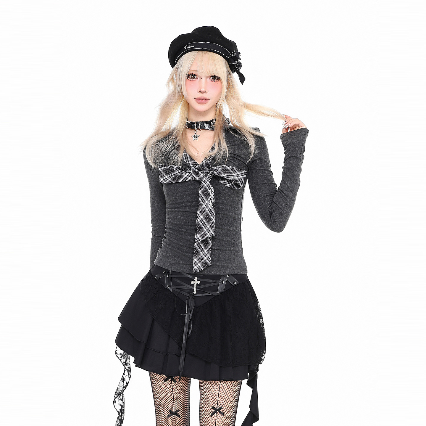 French Design Elegant Bow Tie V-Neck Miu Long-Sleeved Top Women's Autum Outer Wear Bottoming Shirt T-Shirt