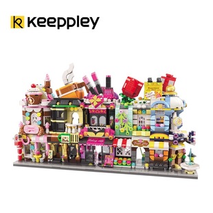 KEEPPLEY красочные строительные блоки с видом на улицу Кофейня десерт косметический магазин вставки частиц для девочек пластиковые Развивающие игрушки