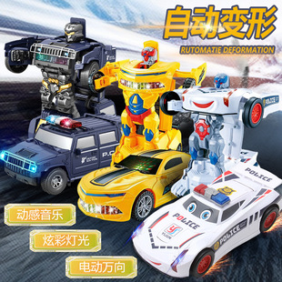 Shake the sound of electric universal automatic deformation tank King Kong police car robot stunt toys wholesale generation