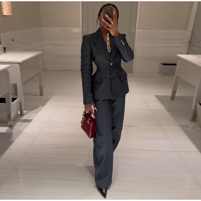 Amazon cross-border European and American women's clothing 25 new fashion personality Denim waist suit coat pants vest suit