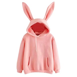 2022 autumn and winter new women's hostel hooded rabbit sweater solid color loose casual women's top