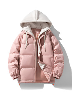2024 New Warm fleece-lined Thickened Comfortable Breathable Fashion Casual Warm Couple Fake Two-piece Hooded Cotton