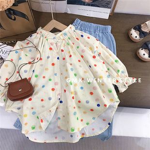 Girl's Mid-length Shirt Colorful Dot Shirt Cotton Fashioned Top Autumn Baby Girl's Flared Jeans