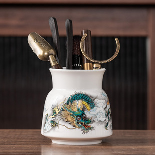 Suede Jade Porcelain Tea Ceremony Six Gentleman Accessories Tea Needle Tea Spoon Tea Holder Pen Holder Tea Brush High-grade Chinese Pen Holder