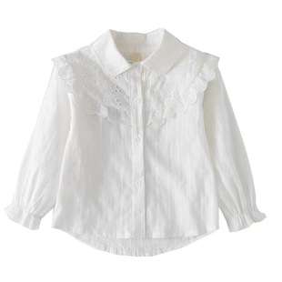 Girls' Cotton Shirt Lace White Girls' Base Top Long Sleeve Cardigan for Children and Students Overseas