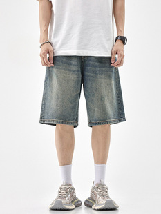 Summer thin Denim shorts men's 2024 new fashion brand breathable casual pants summer straight pants men's