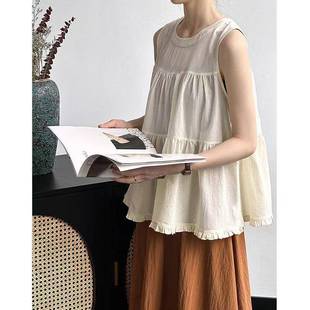 Spring New Casual Ruffled Top Women's Niche Loose Slimming Fairy Sleeveless Japanese Style Shirt Doll Shirt
