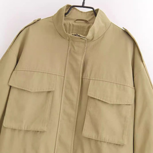 New Pocket Cross-border Street Fashion Women's Clothing Autumn 2024 European and American Style Short Decorations with Vertical Collar Jacket Coat Large