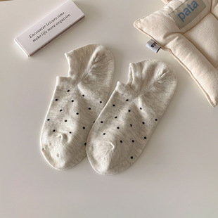 Spring and Summer Shallow-mouth Boat Socks Ins Korean Style Small Wave Dot Japanese Socks for Children Solid Color Polka Dot Without Falling Heel Invisible Socks