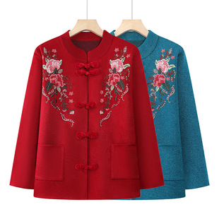 Spring and Autumn Coat for Middle-aged and Elderly Grandma Women's 60-year-old 70-year-old Mother's Knitted Cardigan Loose Casual Old Lady Clothes