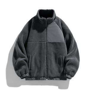 Cross-border Autumn and Winter Lamb Wool fleece-lined Thickened Jacket Couple Casual Fleece Collar Loose Warm Jacket for Men