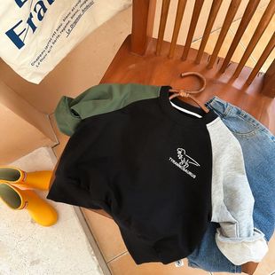Boys' Sweater Spring and Autumn 2023 New Boys' Top Children's Contrast Cartoon Spring Baby's Spring Fashion