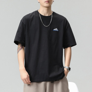 [Main Push 280G Heavy Weight] Z8012 Explosions Japanese Loose Short-sleeved T-shirt Men's Summer Pure Cotton Casual Embroidery