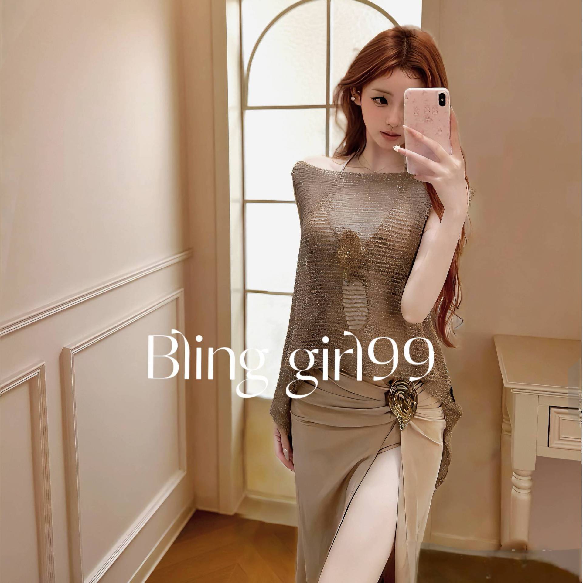 [Victoria] Black V-Neck Sexy Backless Slim-Fit Resort-Style Slit Hot Spring Swimsuit Long Dress