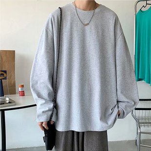 Factory Direct Spring and Autumn Men's Crewneck Long Sleeve T-shirt Slim Fit Trend Solid Color Top T-shirt Autumn Clothes Base Shirt