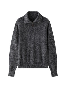 Lou Fu Winter New Korean Style Fashionable Half Zip Turtleneck Wool Sweater Thick Warm Shape Slim Top for Women