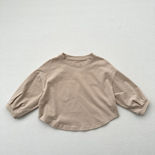 Basic color outer wear top ~ Spring and Autumn new children's cotton round neck bottoming shirt boys and girls Korean style long sleeve T-shirt