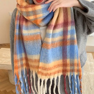 New popular AC scarf thickened color plaid tassel warm scarf shawl fashionable all-match outer wear