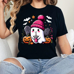Cute ghost Halloween Parent-in-Parent Dress Family of Three or Four Mother and Son Father and Daughter Funny Cute Short-sleeved T-shirt Party