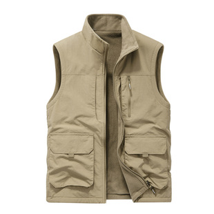Rich line cross-border double-sided vest men's spring, autumn and winter outdoor vest polar fleece fleece-lined thickened vest coat