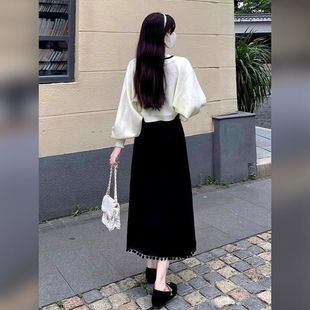 Цельный/легкий знакомый стиль Yujie, одежда, сочетающаяся с новым женским свитером на весну и осень, вязаный кардиган с черной модной юбкой на подтяжках