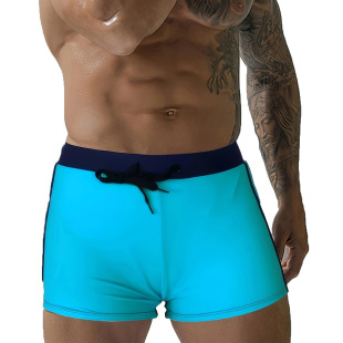 2024 cross-border foreign trade new solid color stitching low waist boxer men's swimming beach shorts tether in stock wholesale