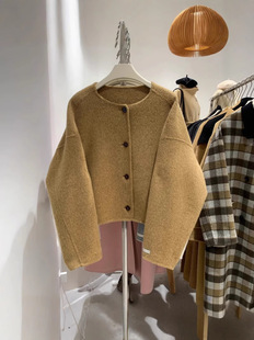 Round Neck Small Double-Sided Cashmere Coat Women's Casual Fashion Short 2024 Style Daily Commuter Wool Coat