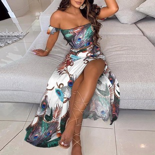 Fashion 2024 Summer Bohemian Fresh and Sweet Women's Tube Top Style Collarless Large Swing Dress