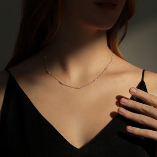 MODIAN MODIAN S925 Sterling Silver Fashion OL Light Luxury Elegant Brilliant Flash Diamond Choker Short Necklace Collarbone Chain Women