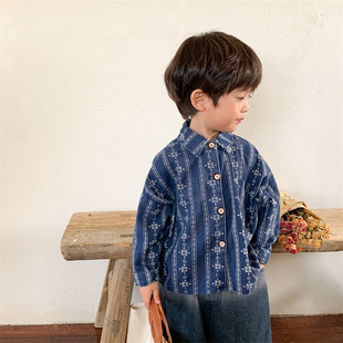 Jiaye Children Pin 2024 Детская весенняя цветочная рубашка с длинными рукавами