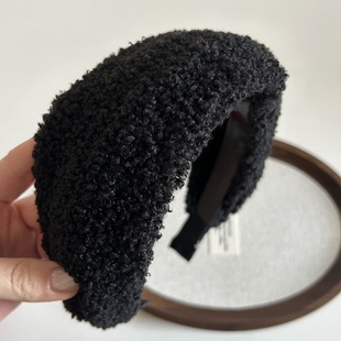 Korean-style warm lamb plush wide-brimmed hairband high-end fashion foreign-style non-slip headband high cranial top hairpin headdress