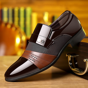 plus size men's shoes foreign trade trend wine red fashion stitching leather shoes cross-border OPP bag packaging without shoe box three colors