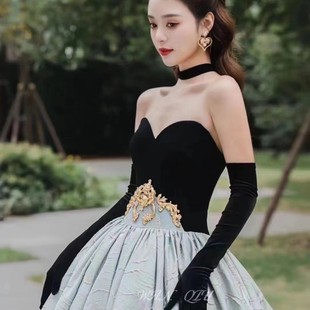Bridal Gloves Flannel Black Wedding Ceremony Long Cyber Popular Photo Mori Wedding Photography Short Lace Bow