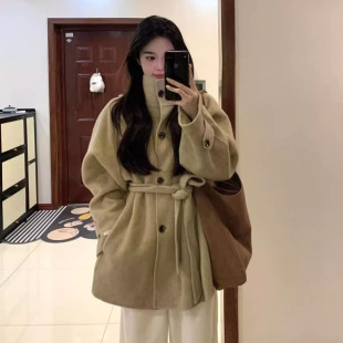 Tmall Quality High-grade Short Cashmere Coat Women's Autumn and Winter New Style Petite Vertical Collar Woolen Coat